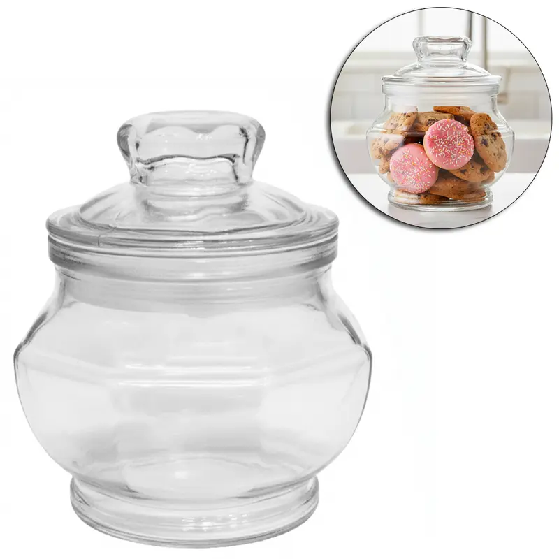 POTE DE VIDRO OITAVADO COM TAMPA HERMETICA 500ML