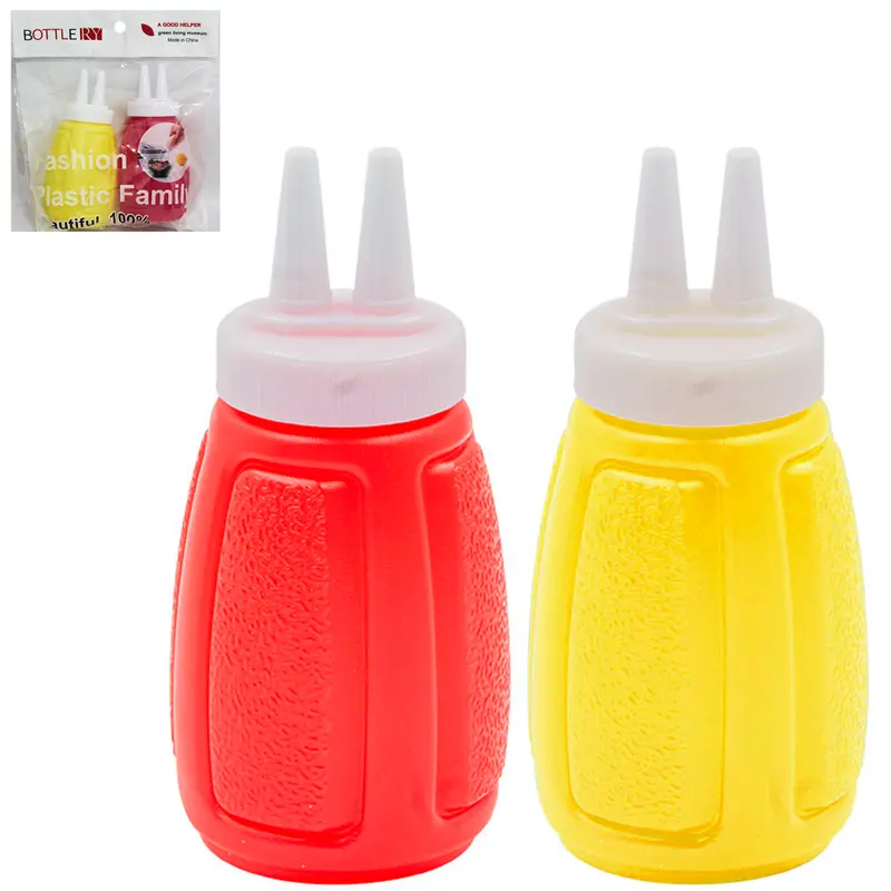 BISNAGA DE PLASTICO PARA MOSTARDA E KETCHUP COM 2 BICOS 2 PECAS 180ML