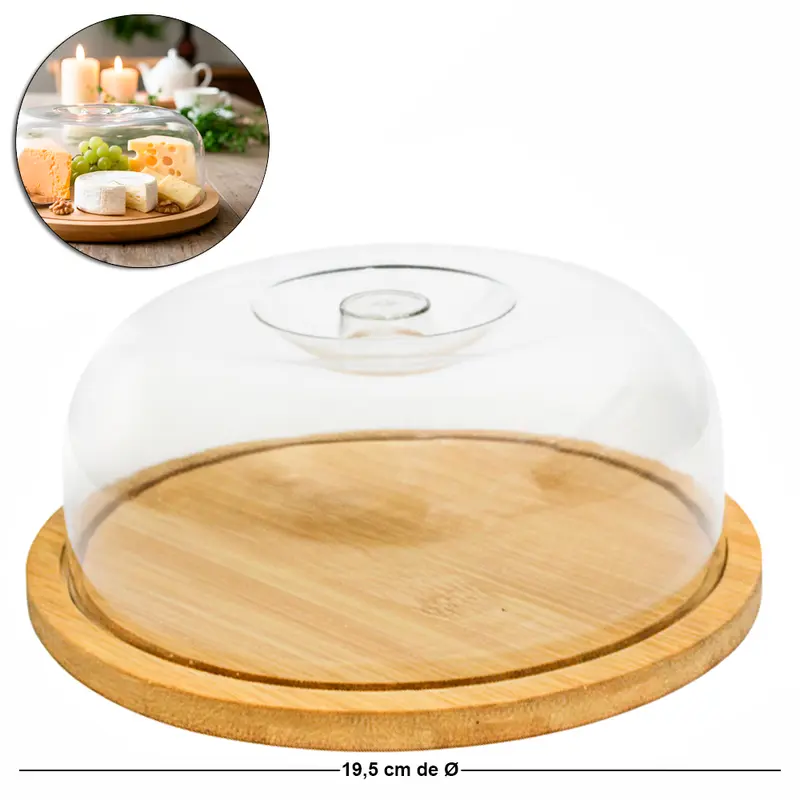 QUEIJEIRA DE BAMBU COM TAMPA DE ACRILICO 7,5X19,5CM DE Ø