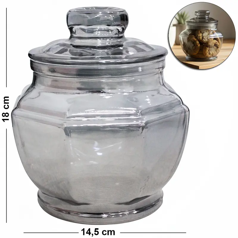 POTE DE VIDRO FUME OITAVADO COM TAMPA HERMETICA DE VIDRO 1,2L