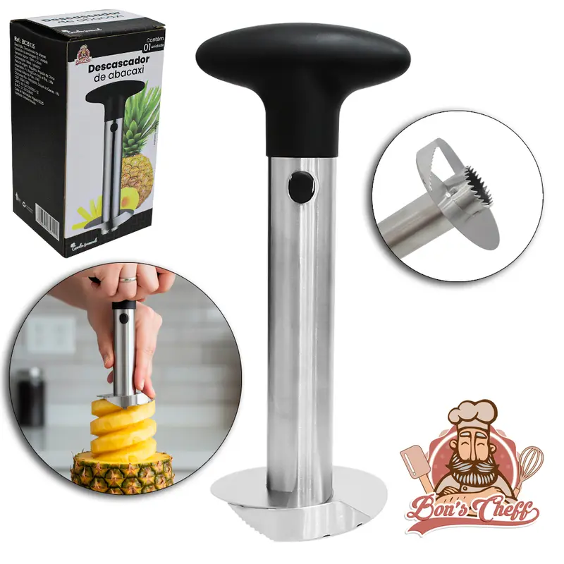 DESCASCADOR / FATIADOR DE ABACAXI DE INOX 24CM NA CAIXA BONS CHEFF