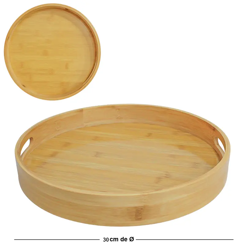 BANDEJA DE BAMBU E MDF REDONDA DECORATIVA COM ALCA DECOR 3,8X30CM DE Ø