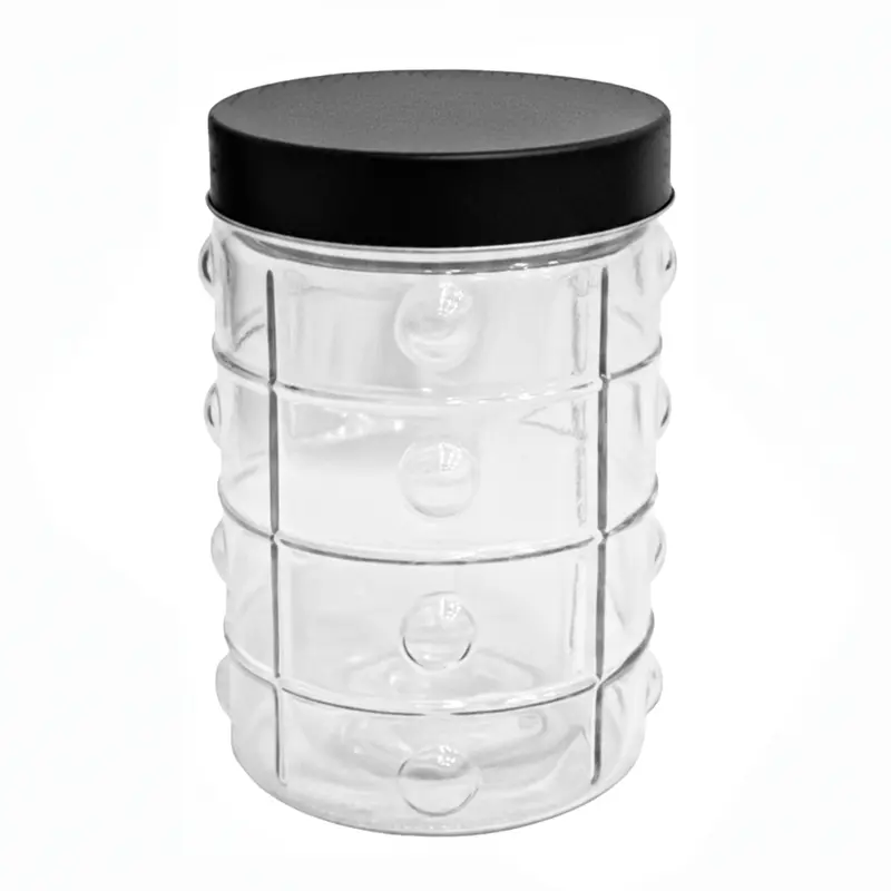 POTE DE VIDRO REDONDO QUADRICULADO COM TAMPA DE METAL BLACK 1,2L