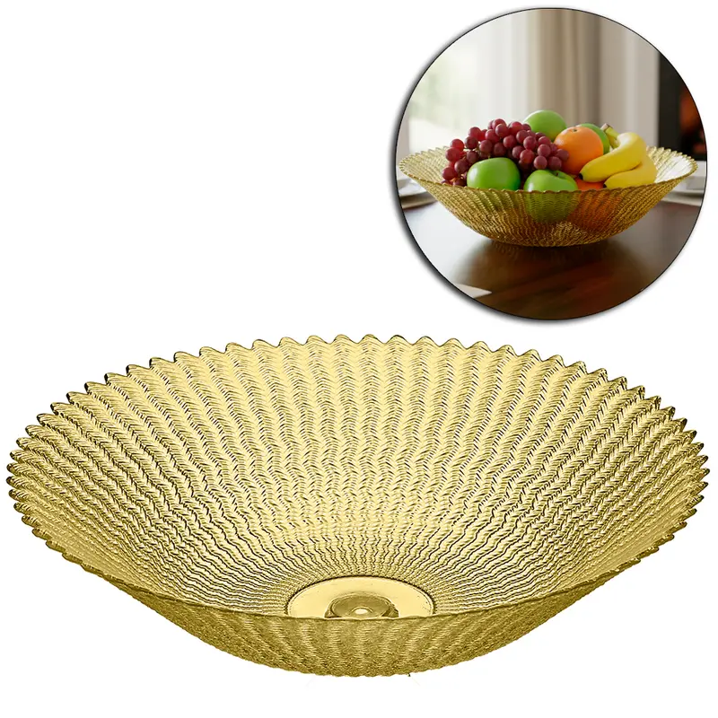 CENTRO DE MESA DE VIDRO REDONDO ONDAS TRANSLUCIDO AMBAR 9X37,5CM DE Ø
