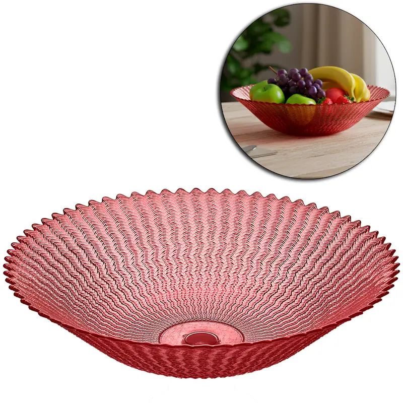 CENTRO DE MESA DE VIDRO REDONDO ONDAS TRANSLUCIDO VERMELHO 9X37,5CM DE Ø