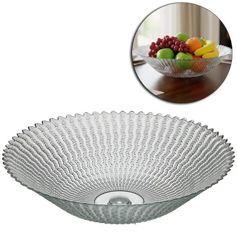 CENTRO DE MESA DE VIDRO REDONDO ONDAS TRANSPARENTE 9X37,5CM DE Ø