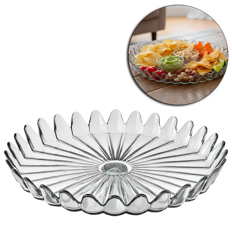 PRATO DE VIDRO PARA BOLO / DOCES PETALAS DE JASMIM G TRANSPARENTE 32CM DE Ø