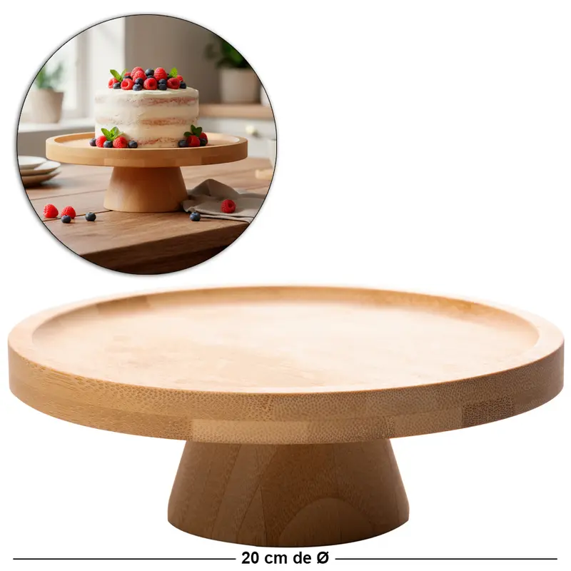 PRATO DE BAMBU PARA BOLO / DOCES COM PE 7X20CM DE Ø