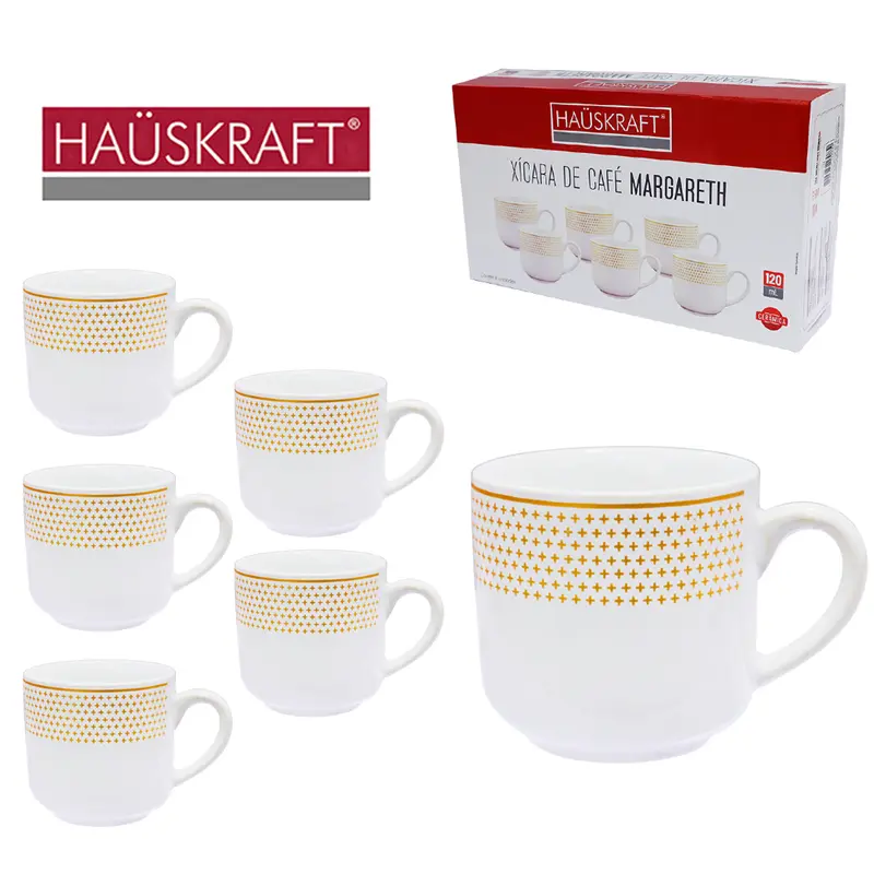 JOGO DE XICARA DE PORCELANA PARA CAFE MARGARETH HAUSKRAFT COM 6 PECAS 120ML