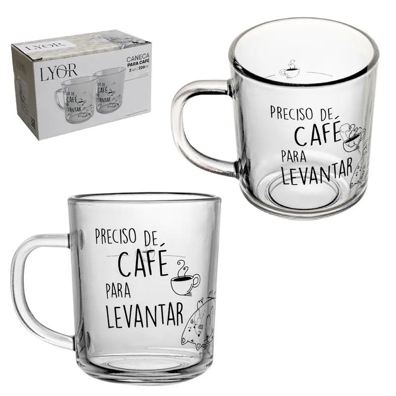 JOGO DE CANECA XICARA DE VIDRO PARA CAFE / CAPPUCCINO LEVANTAR COM 2 PECAS 220ML