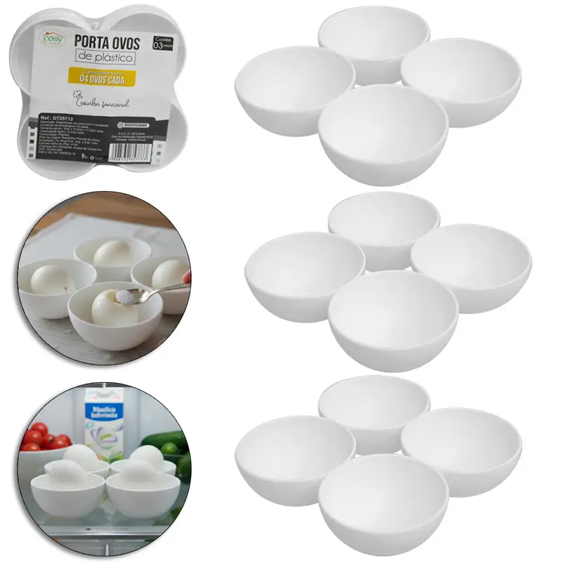 PORTA OVOS DE PLASTICO QUADRADO COM 4 CAVIDADES COM 3 PECAS 11,5X2CM