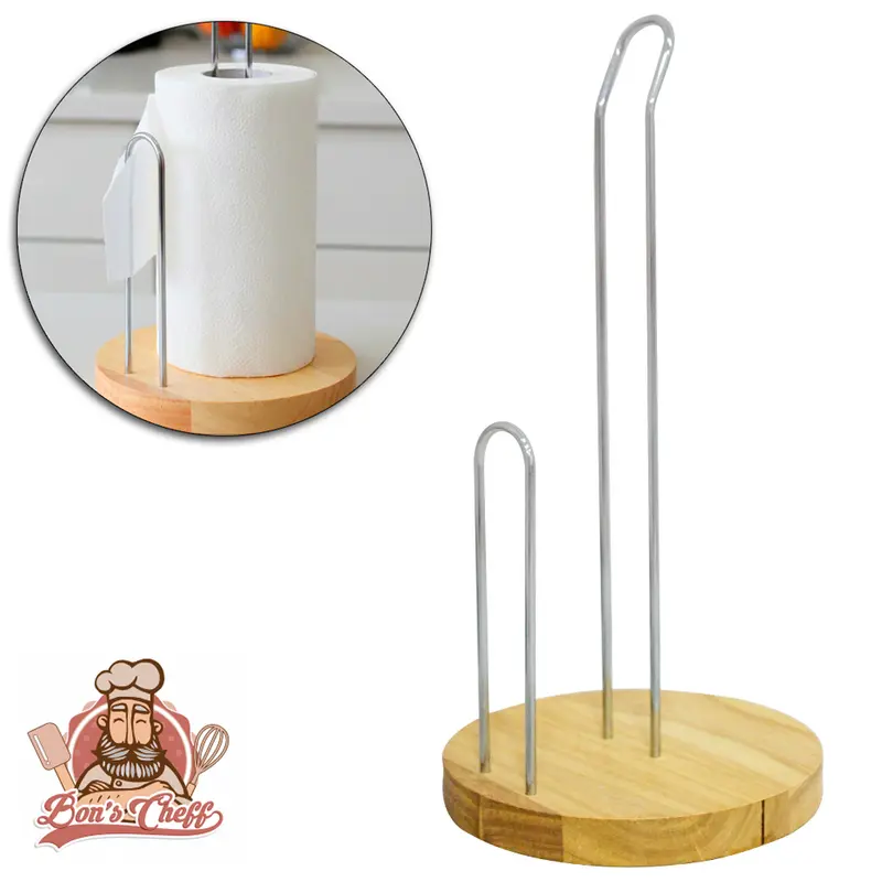 PORTA PAPEL TOALHA DE MESA ARAMADO COM BASE DE MADEIRA MDF 29X14,5CM BONS CHEFF