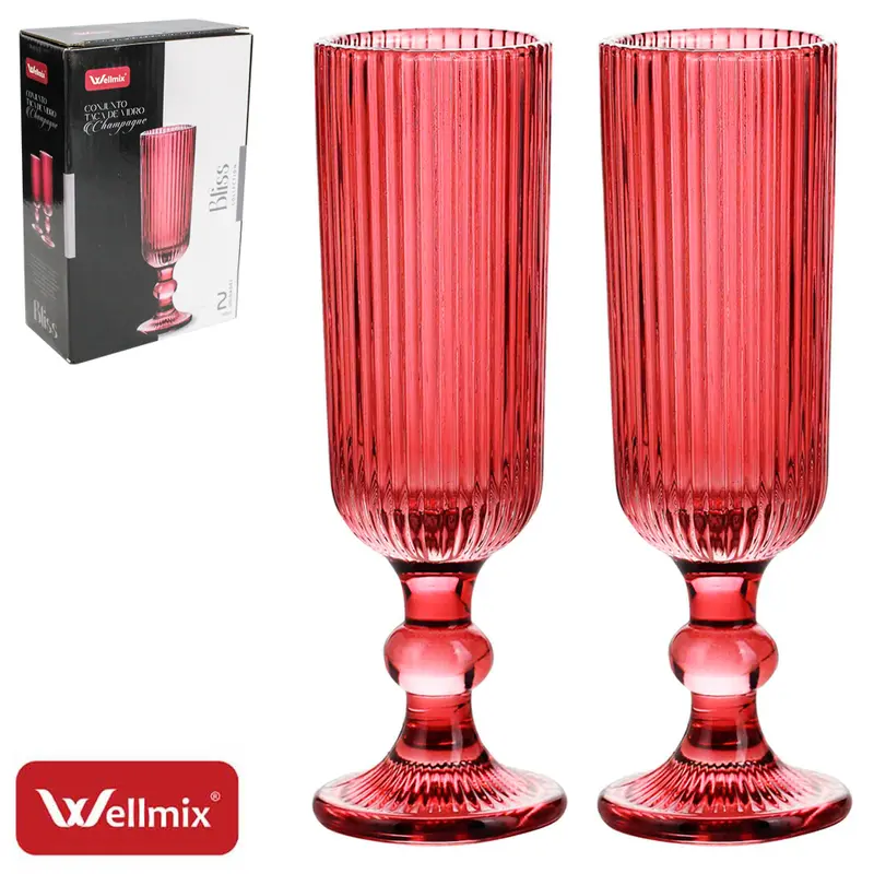 JOGO DE TACA DE VIDRO PARA CHAMPANHE CHAMPAGNE BLISS COLLECTION MARSALA COM 2 PECAS 160ML