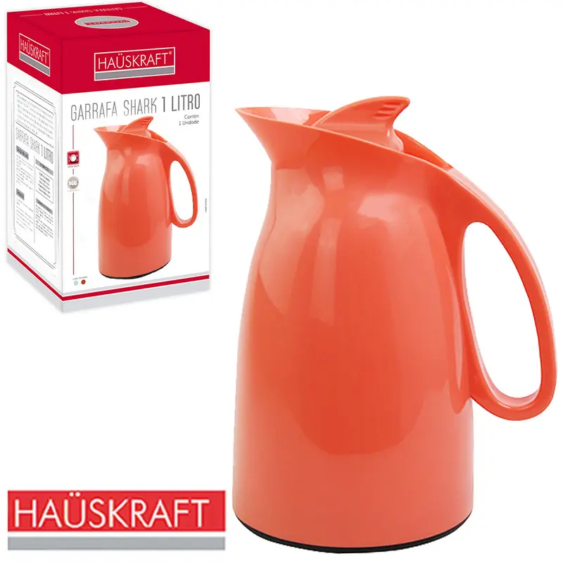 GARRAFA TERMICA COM AMPOLA DE VIDRO SHARK ROSA SALMAO HAUSKRAFT 1L