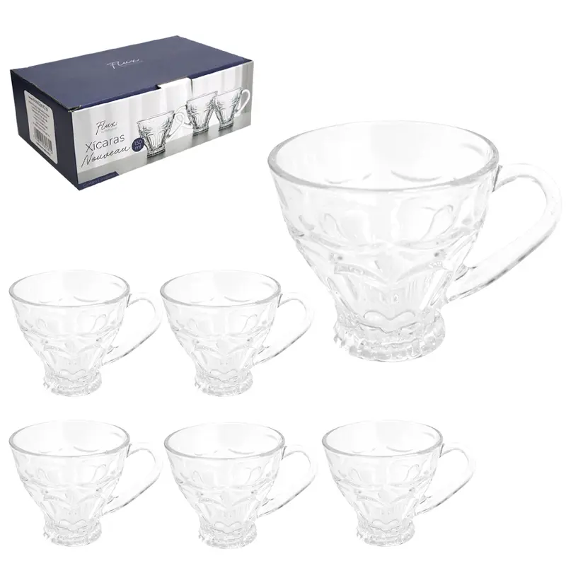 JOGO DE CANECA XICARA DE VIDRO PARA CAFE / CAPPUCCINO NOUVEAU FLUX COM 6 PECAS 150ML