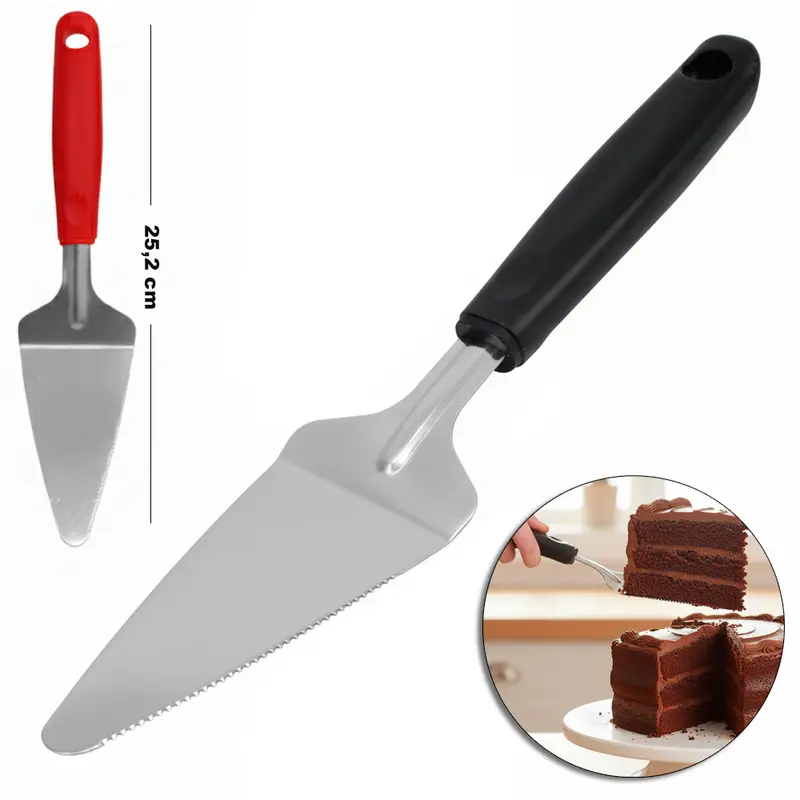 ESPATULA DE BOLO DE INOX CABO PLASTICO VERMELHO E PRETO BLACK LINE 25,2X6CM