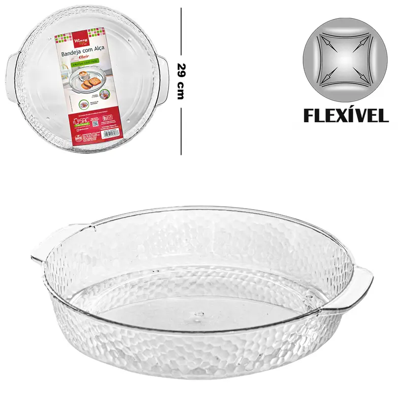BANDEJA DE PLASTICO PET FLEXIVEL REDONDA COM ALCA CLAIR 29X26X5CM