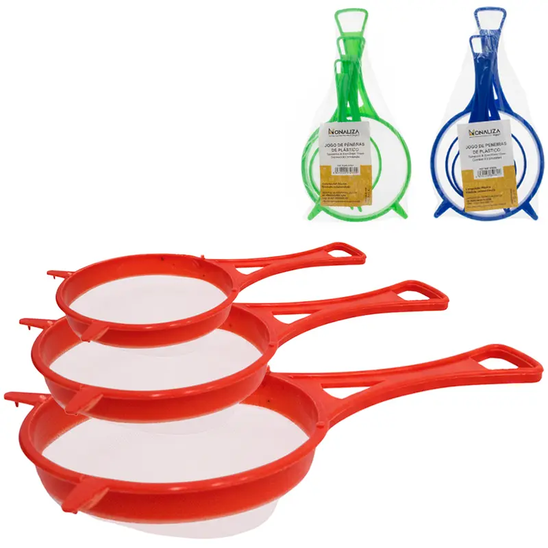 PENEIRA COADOR CABO PLASTICO COM 3 PECAS 12/8/6,5CM DE Ø