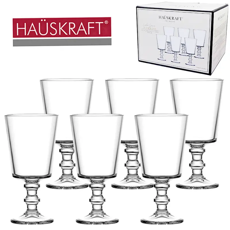JOGO DE TACA DE VIDRO PARA AGUA / VINHO LINHA SERVIR BAMBOO HAUSKRAFT PREMIUM COM 6 PECAS 320ML