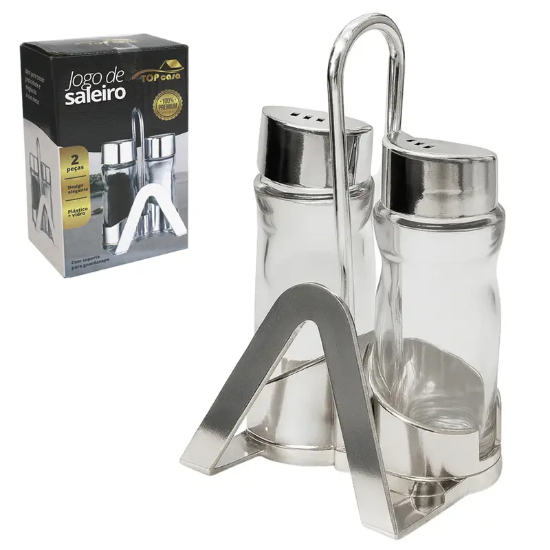 PORTA CONDIMENTO DE VIDRO 2 PECAS + SUPORTE DE PLASTICO PREMIUM TOP CASA