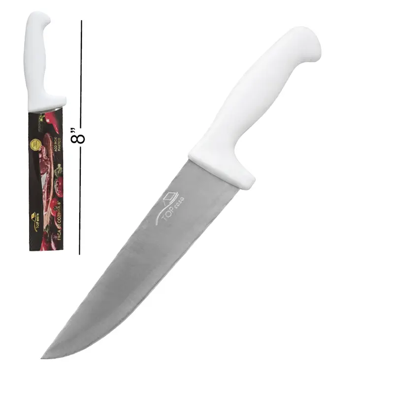 FACA DE COZINHA DE INOX 8'' CABO PLASTICO BRANCO PREMIUM TOP CASA