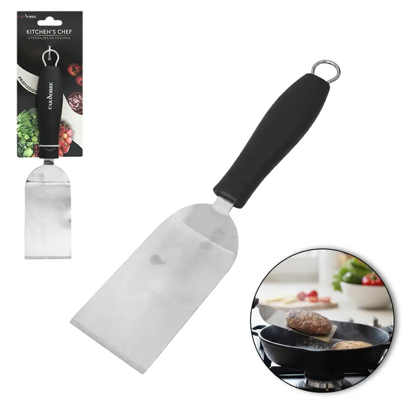 ESPATULA DE COZINHA DEGRAU DE INOX CABO PLASTICO PRETO CASA NOBRE KITCHEN'S CHEF PROFISSIONAL