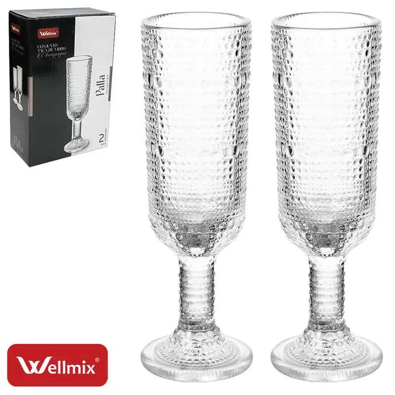 JOGO DE TACA DE VIDRO PARA CHAMPANHE CHAMPAGNE PALLA COLLECTION TRANSPARENTE COM 2 PECAS 160ML
