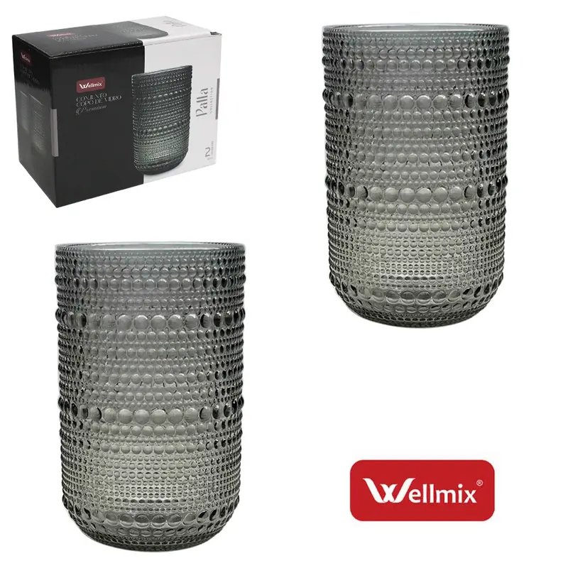 JOGO DE COPO DE VIDRO PREMIUM PALLA COLLECTION CINZA FUME COM 2 PECAS 450ML