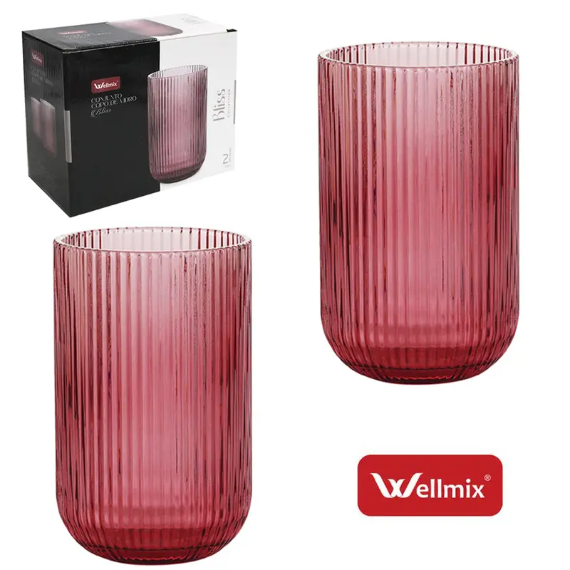 JOGO DE COPO DE VIDRO PREMIUM BLISS COLLECTION MARSALA COM 2 PECAS 450ML