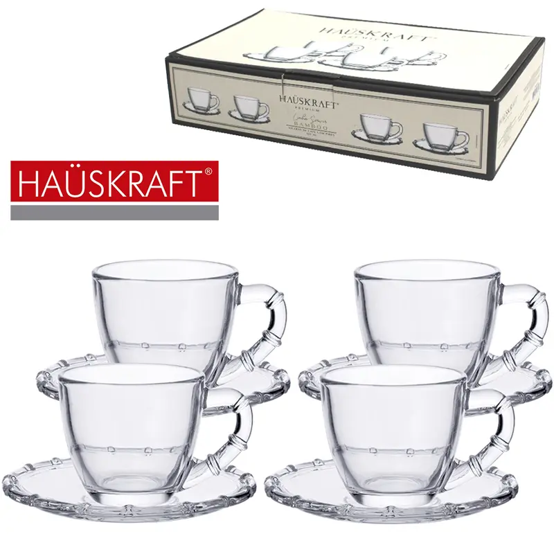 JOGO DE XICARA DE VIDRO COM PIRES PARA CAFE LINHA SERVIR BAMBOO HAUSKRAFT PREMIUM 8 PECAS 100ML