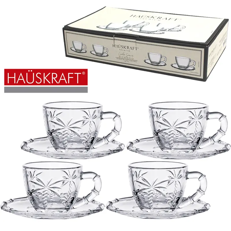 JOGO DE XICARA DE VIDRO COM PIRES PARA CAFE LINHA SERVIR TRANCOSO HAUSKRAFT PREMIUM 8 PECAS 100ML