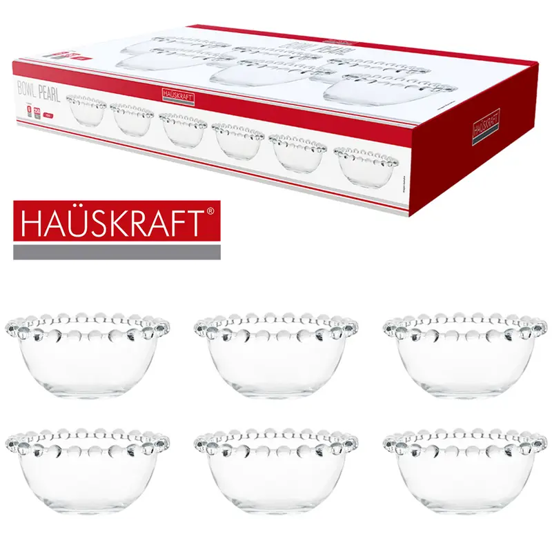 JOGO DE TIGELA DE VIDRO REDONDA PARA SOBREMESA PEROLA BOWL PEARL HAUSKRAFT TRANSPARENTE COM 6 PECAS 250ML