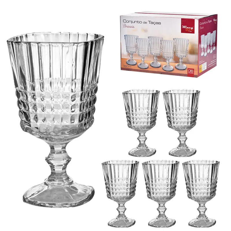 JOGO DE TACA DE VIDRO PARA AGUA / VINHO BRESCIA COM 6 PECAS 360ML