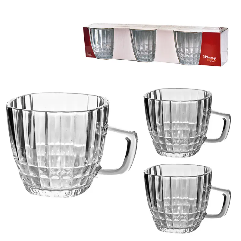 JOGO DE CANECA XICARA DE VIDRO QUADRADA PARA CHA BRESCIA COM 3 PECAS 265ML