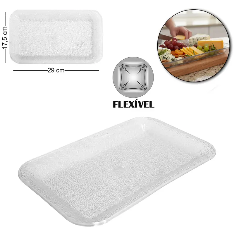 BANDEJA DE PLASTICO PET FLEXIVEL RETANGULAR VITRA 29X17,5X2CM