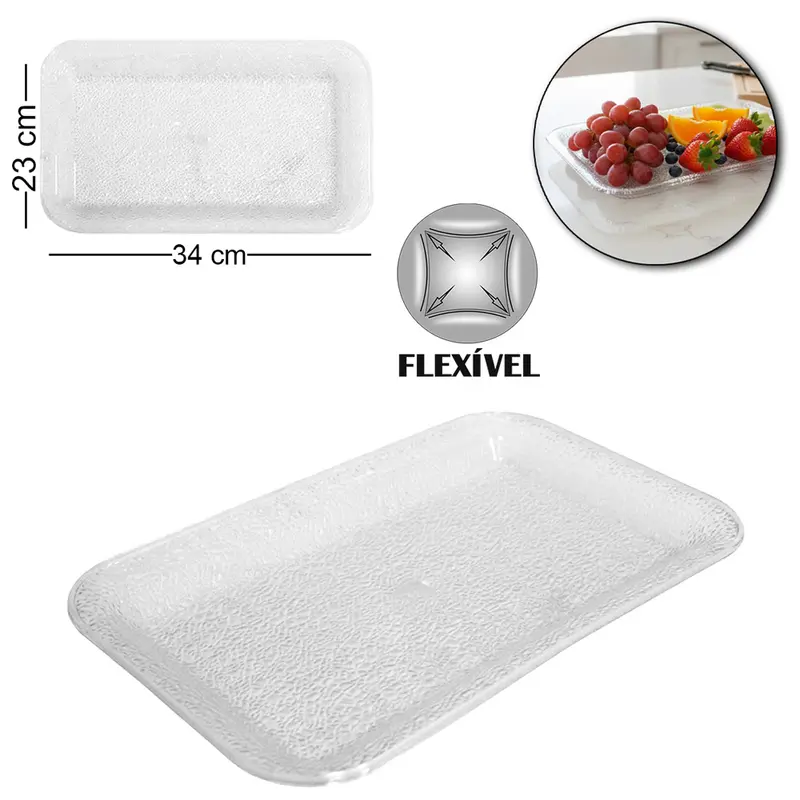 BANDEJA DE PLASTICO PET FLEXIVEL RETANGULAR VITRA 34X23X2CM