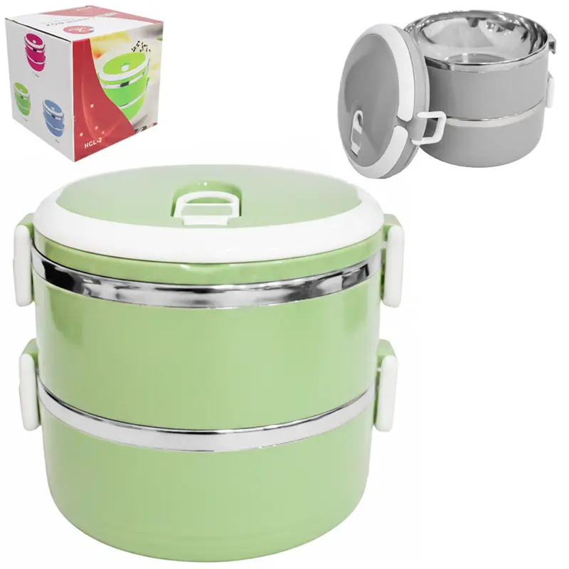 MARMITA TERMICA DE INOX / PLASTICO REDONDO DUPLA COM TAMPA TRAVA E ALCA 1400ML 15X15CM DE Ø