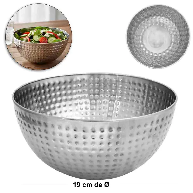 TIGELA REDONDA DE INOX BOWL FUNDA MARTELADO M 1650ML 19CM DE Ø