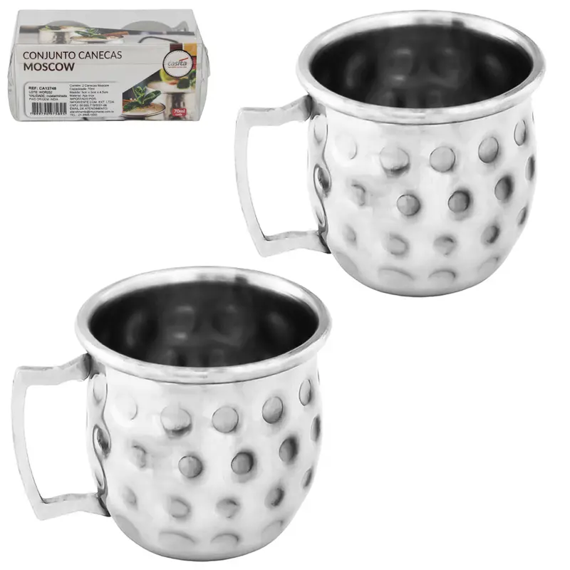 JOGO DE CANECA DE INOX MOSCOW COM 2 PECAS 70ML