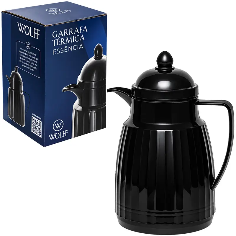 GARRAFA TERMICA C/AMPOLA DE VIDRO ESSENCIA WOLFF PRETA 300ML