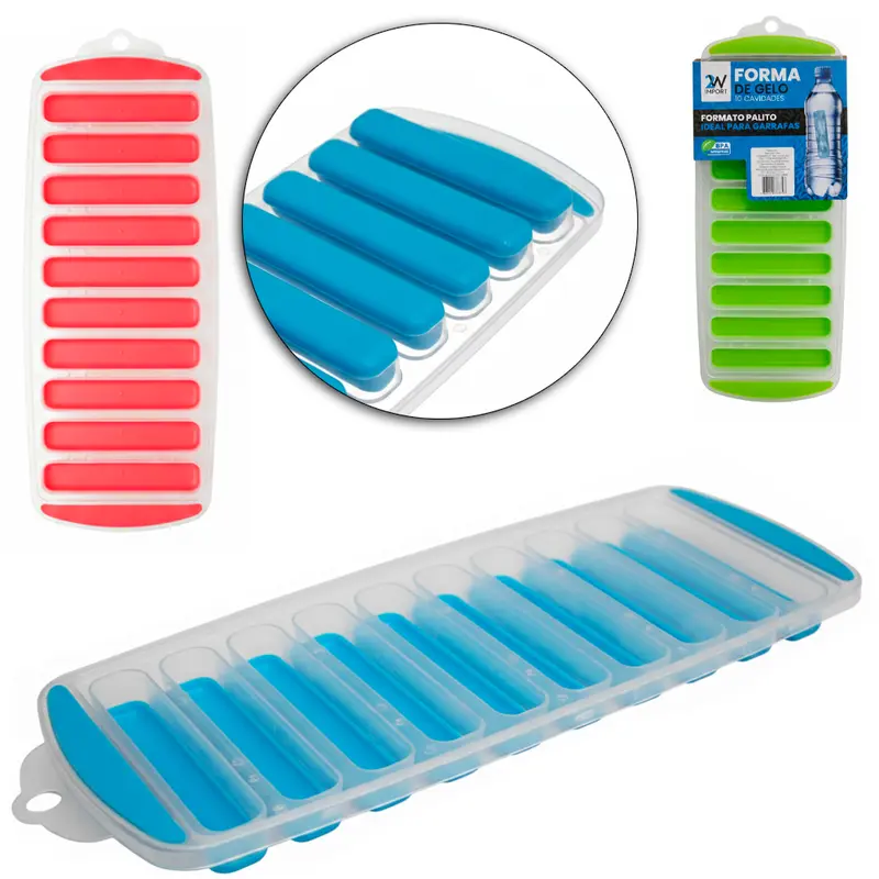 FORMA DE GELO COM 10 CAVIDADES PALITO RETANGULAR DE SILICONE / PLASTICO 29,5X12X2CM
