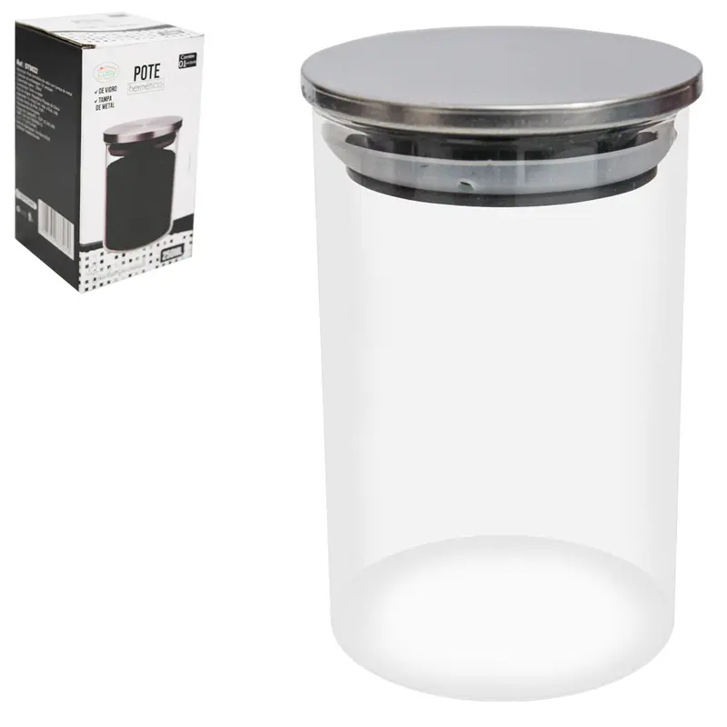 POTE DE VIDRO BOROSSILICATO REDONDO COM TAMPA HERMETICA DE INOX 250ML