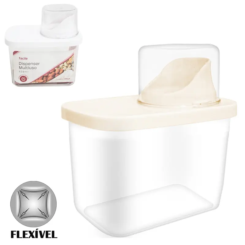 DISPENSER MULTIUSO DE PLASTICO PET FLEXIVEL COM COPO TAMPA GRADUADO FACILE 630 / 100ML