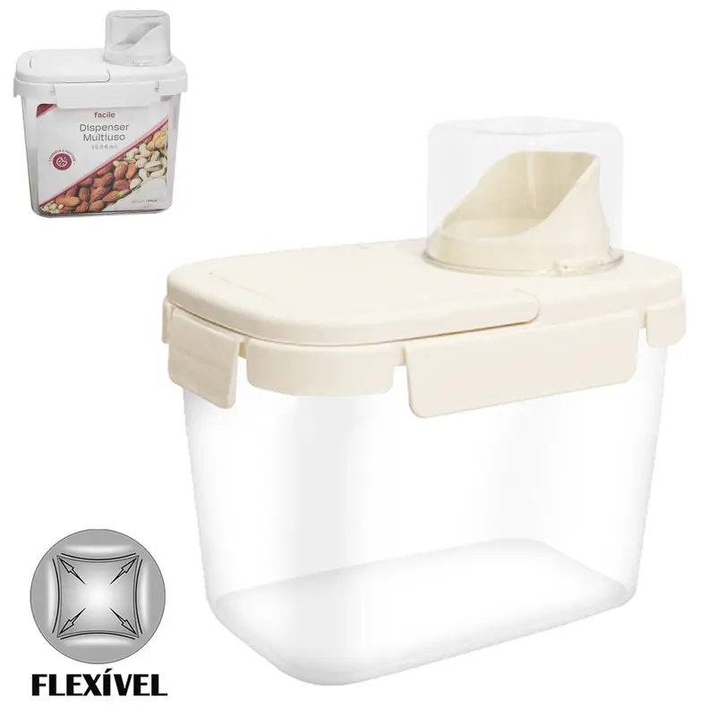 DISPENSER MULTIUSO DE PLASTICO PET FLEXIVEL COM COPO TAMPA GRADUADO + TRAVA E ALCA FACILE 1500 / 100ML