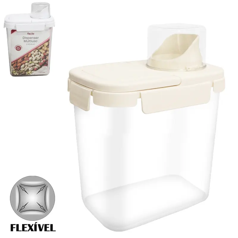 DISPENSER MULTIUSO DE PLASTICO PET FLEXIVEL COM COPO TAMPA GRADUADO + TRAVA E ALCA FACILE 2050 / 100ML
