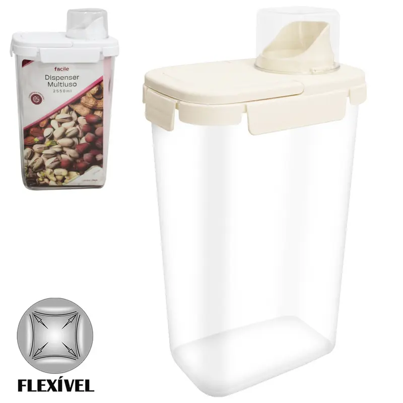 DISPENSER MULTIUSO DE PLASTICO PET FLEXIVEL COM COPO TAMPA GRADUADO + TRAVA E ALCA FACILE 2550 / 100ML
