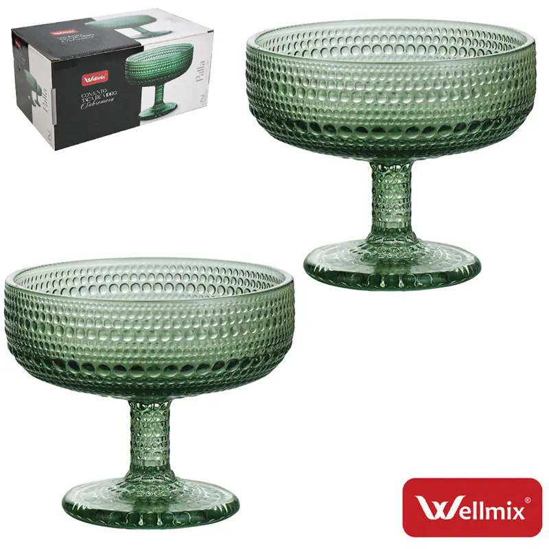JOGO DE TACA DE VIDRO REDONDA PARA SOBREMESA PALLA COLLECTION VERDE ESCURO COM 2 PECAS 320ML