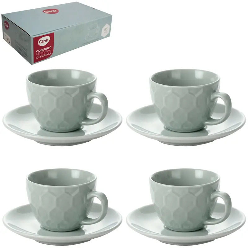 JOGO DE XICARA DE PORCELANA COM PIRES PARA CAFE 8 PECAS 85ML