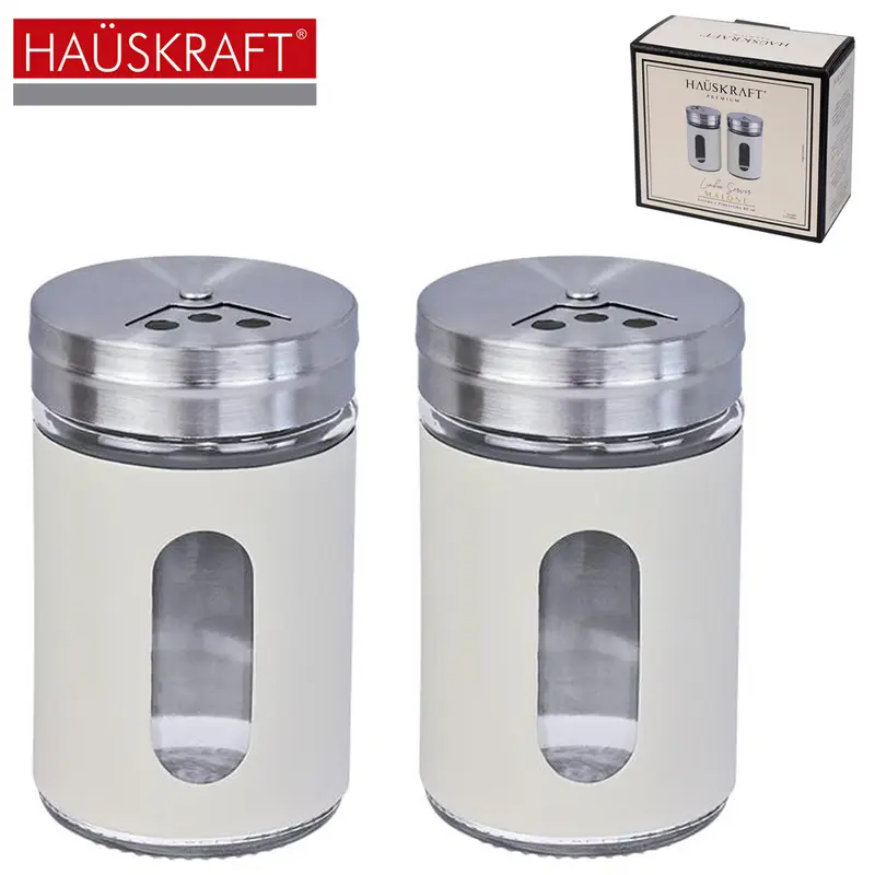 PORTA CONDIMENTO SALEIRO COM PIMENTEIRO MESA VIDRO / INOX 2 PECAS 80ML COM VISOR LINHA SERVIR MALONE HAUSKRAFT PREMIUM