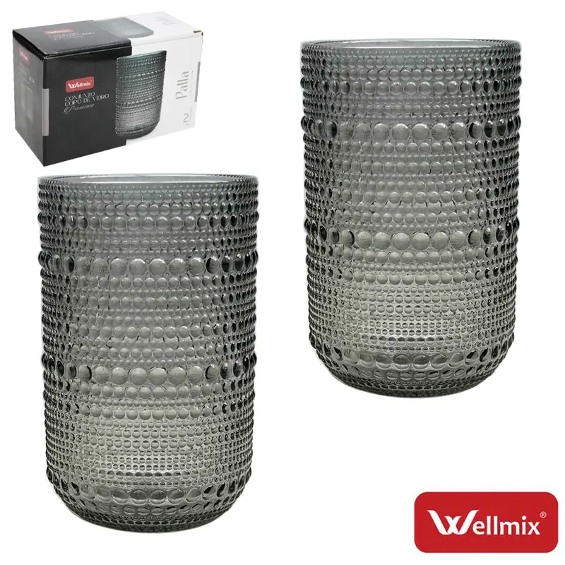 JOGO DE COPO DE VIDRO PREMIUM PALLA COLLECTION CINZA FUME COM 2 PECAS 280ML